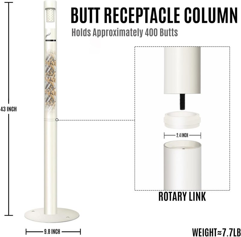 VNAKER Outdoor Cigarette Butt Receptacle 43-inch White/Metals Standing Ashtray for Patio, Offices, Home, Restaurants, Backyard (White) - Image 2